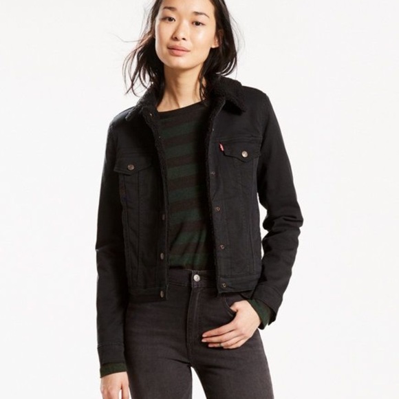 levi's sherpa trucker jacket womens black